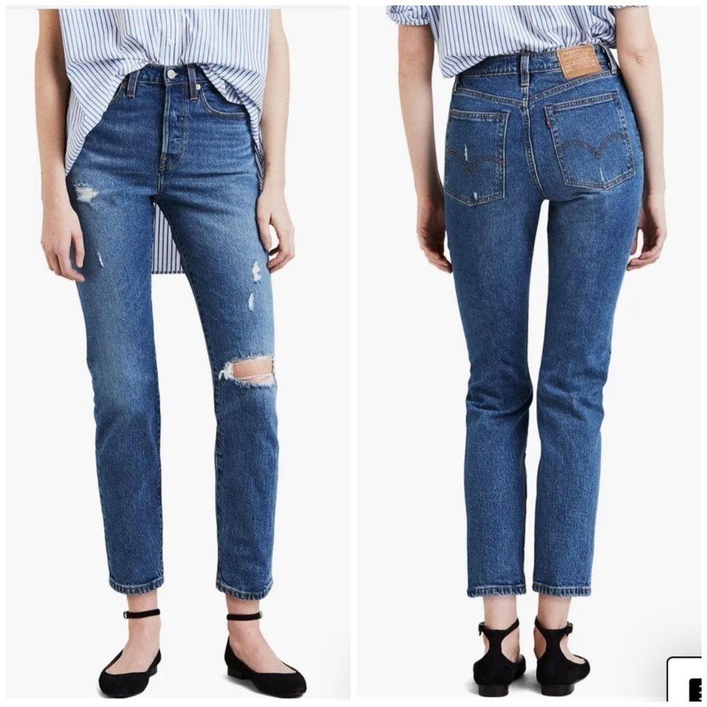 Levis Wedgie Icon Fit in Higher Love High Rise Distressed Button Fly Big E Sz 28